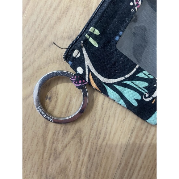 Vera Bradley Zip ID Case‎ Card Holder Coin Purse Key Ring in black floral pop - Picture 11 of 11